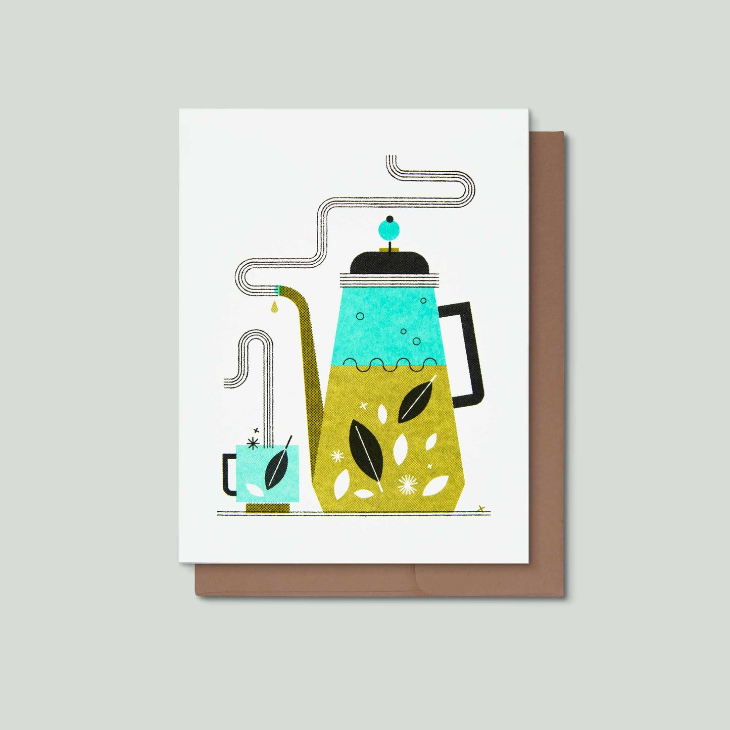 Tea Pot and Cup Risograph Greeting Card