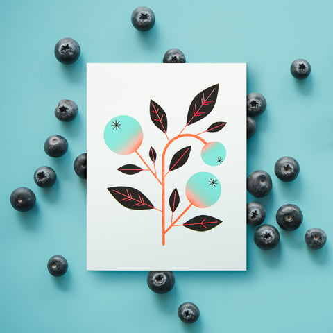 Blueberries Risograph Greeting Card