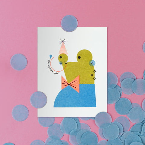 Hoppy Day Frog Risograph Greeting Card
