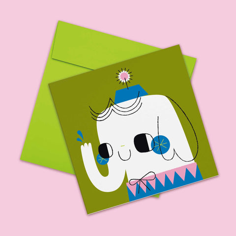 Party Animals - Green Elephant Greeting Card