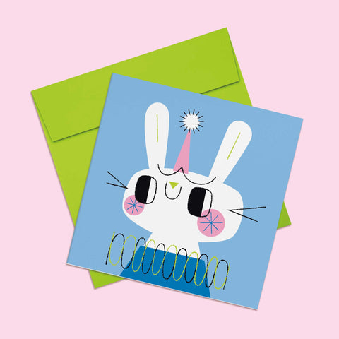 Party Animals - Blue Rabbit Greeting Card