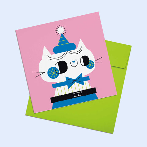 Party Animals - Pink Cat Greeting Card