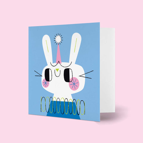 Party Animals - Blue Rabbit Greeting Card