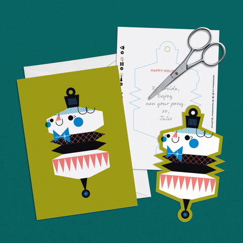 Set of 6 Cut-out Papercraft Holiday Ornament Note Cards
