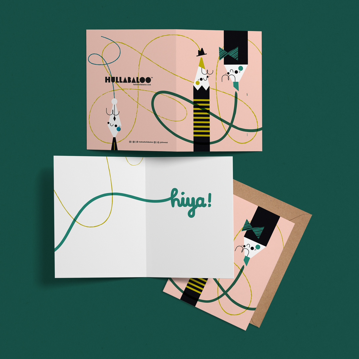 Front to Back Hiya! Doodle Greeting Card