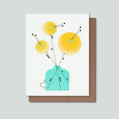 Inch Worm & Yellow Flowers Risograph Greeting Card