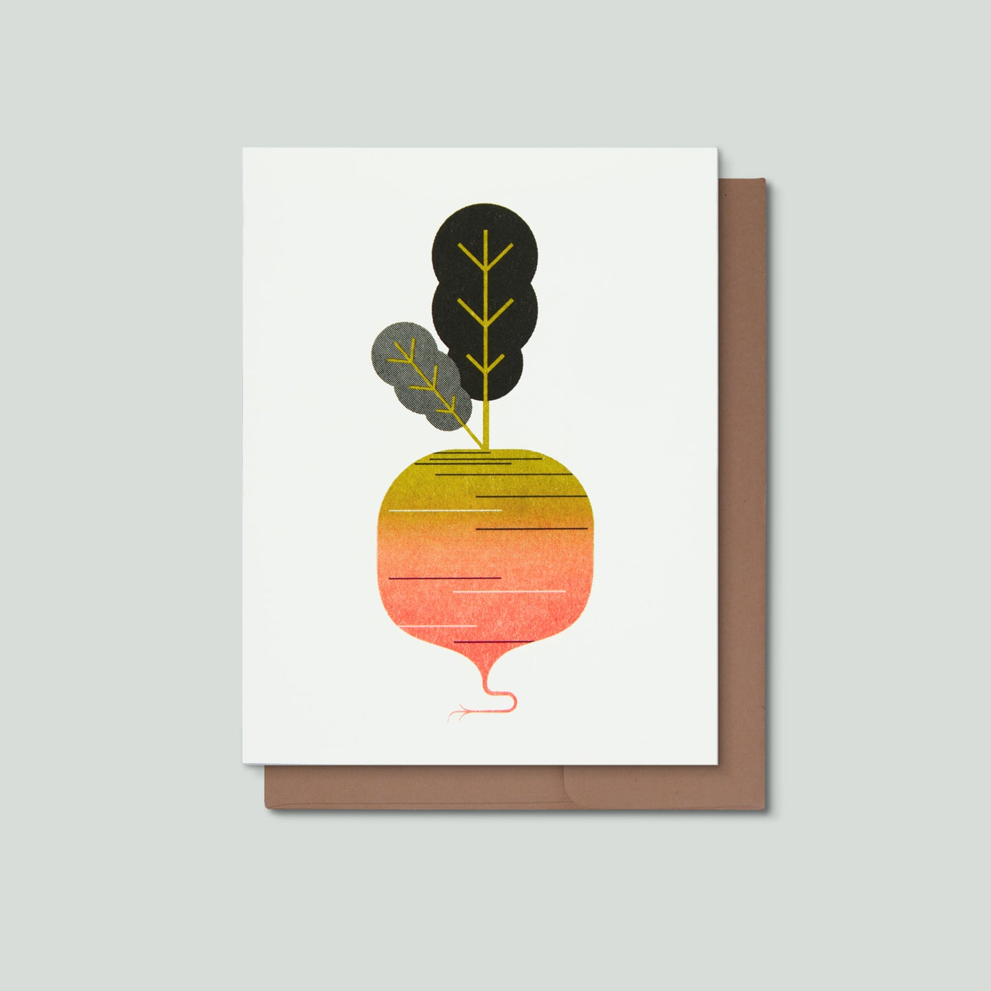 Greeting card with a stylized beet design on a gray background