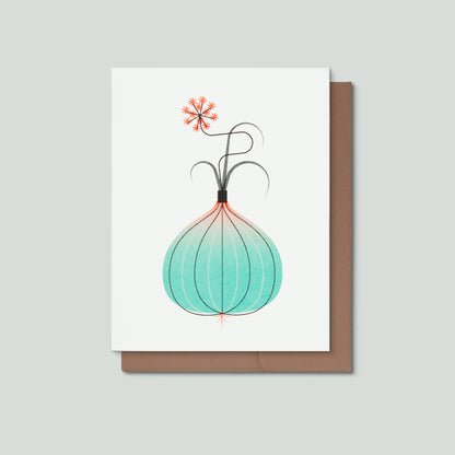Greeting card with a stylized onion design on a white background