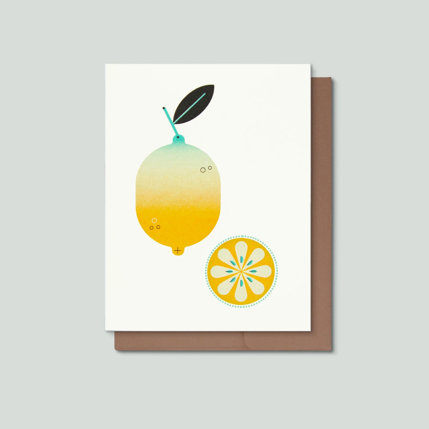 Greeting card with a lemon design on a gray background