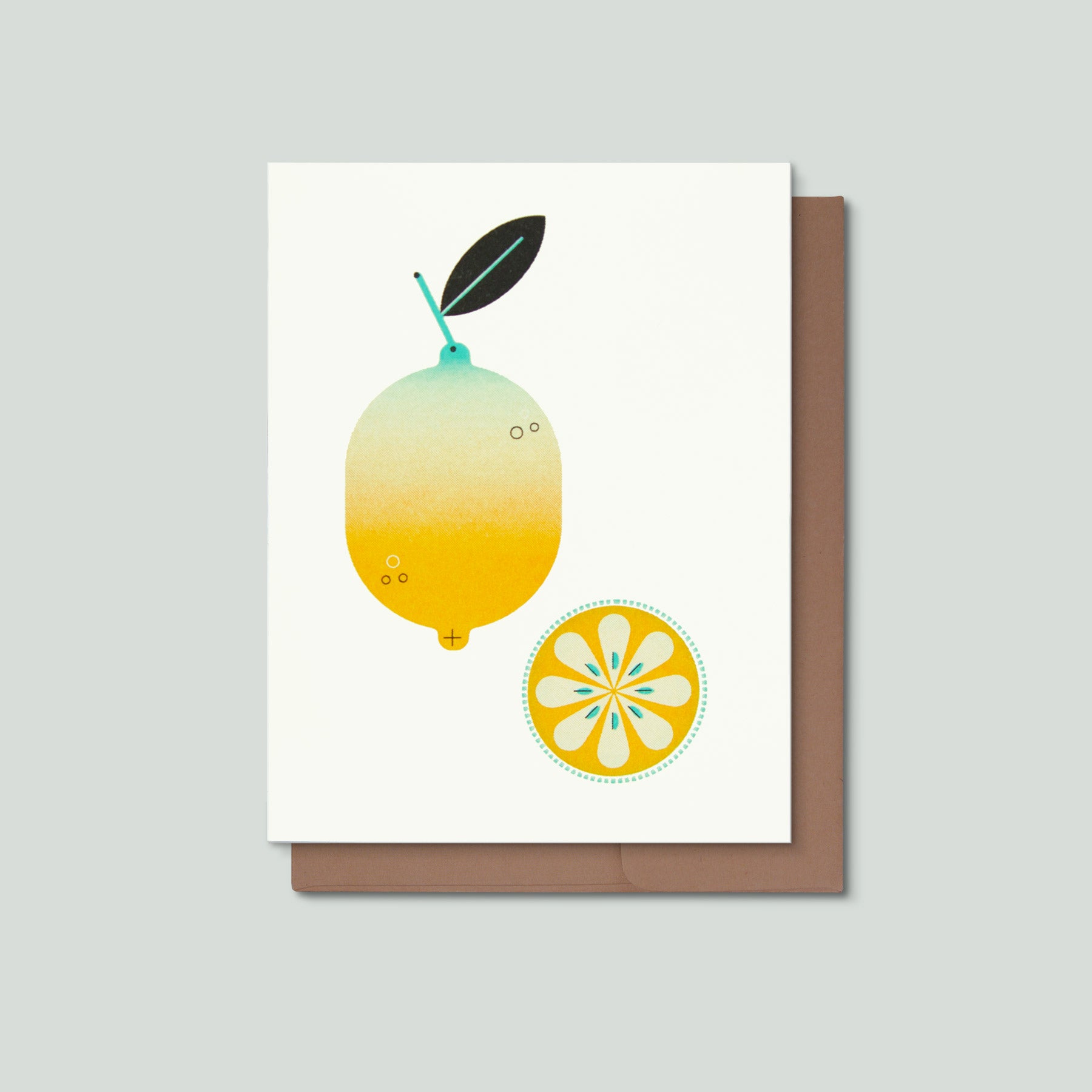 Greeting card with a lemon design on a gray background