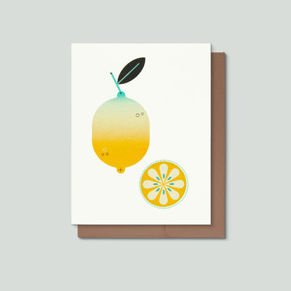 Greeting card with a lemon design on a gray background