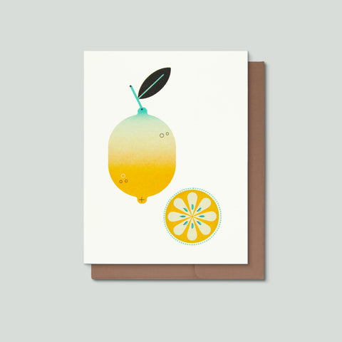Greeting card with a lemon design on a gray background