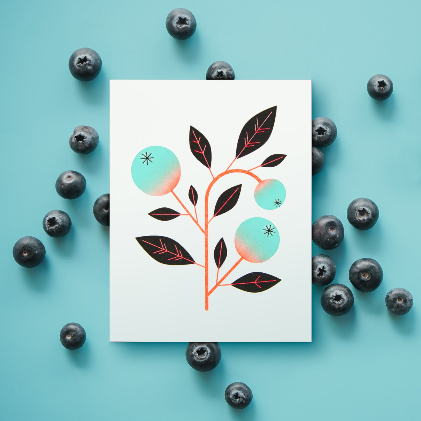 Blueberries Risograph Greeting Card