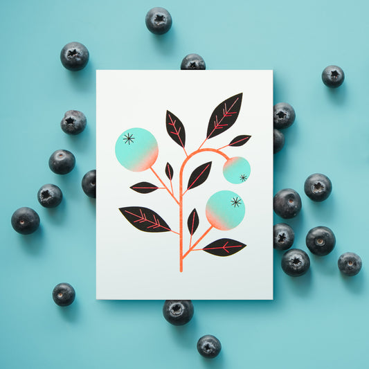 Blueberries Risograph Greeting Card
