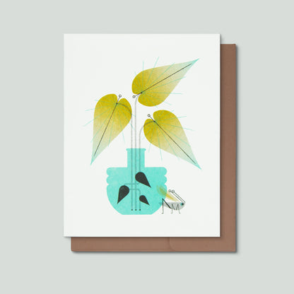 Cricket & Leafy Plant Risograph Greeting Card