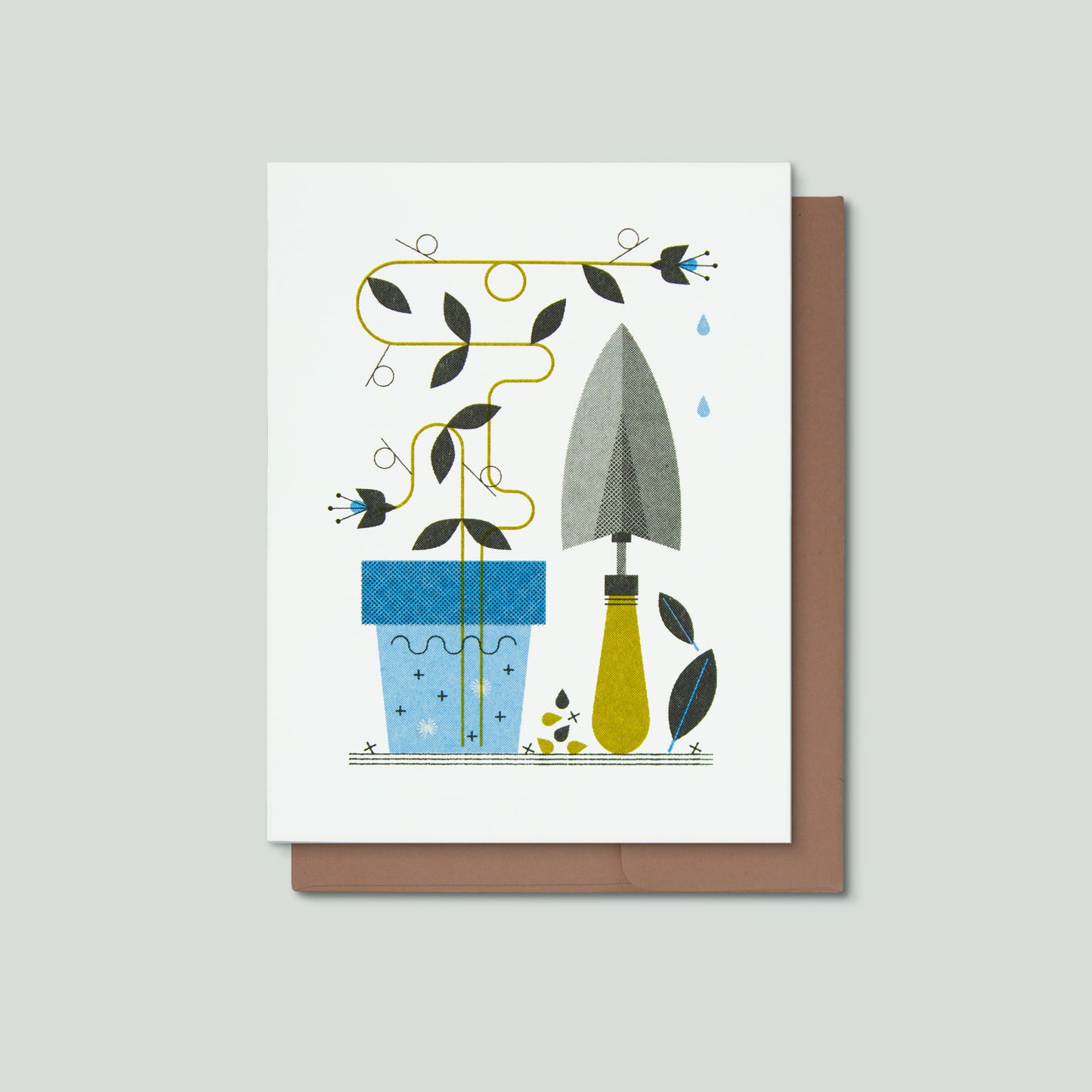 Plant Pot & Trowel Risograph Greeting Card