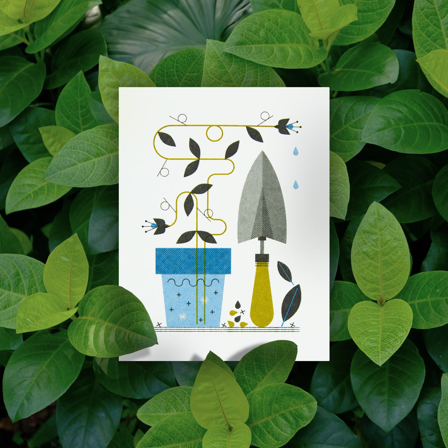 Plant Pot & Trowel Risograph Greeting Card