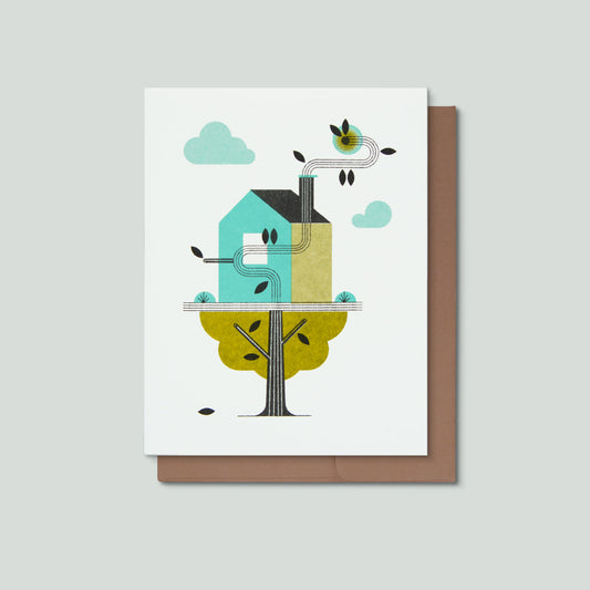 Tree & House Risograph Greeting Card