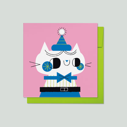Party Animals - Pink Cat Greeting Card