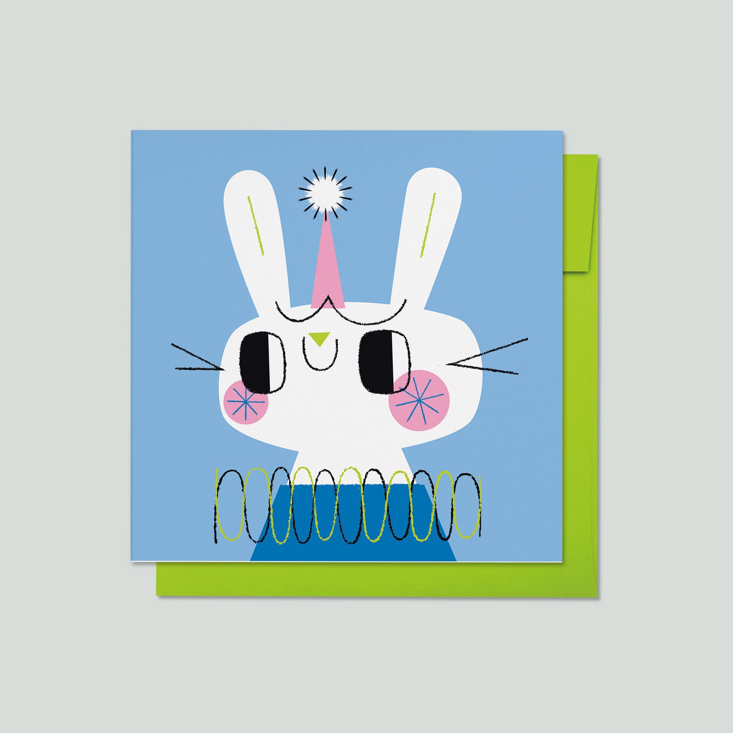 Party Animals - Blue Rabbit Greeting Card