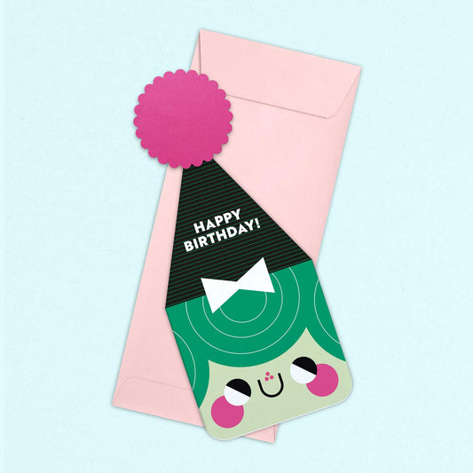 XL Green Birthday Party Hat Greeting Card (Final Stock)
