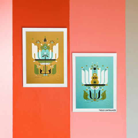 Flora - Blue & Orange Screenprint Set