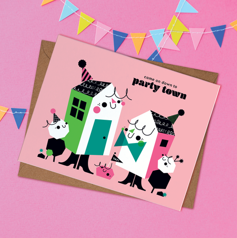 Come On Down To Party Town Greeting Card
