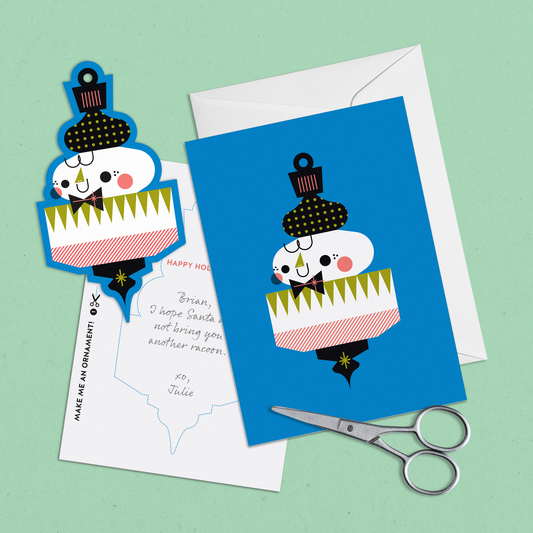 Set of 2 Blue Cut-out Papercraft Holiday Ornament Note Cards